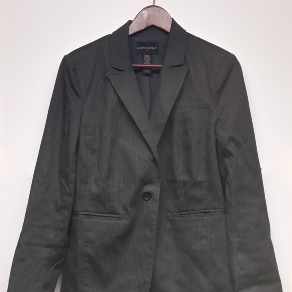 BANANA REPUBLIC Women Grey Pinstripe Stretch Jkt - Picture 2 of 4
